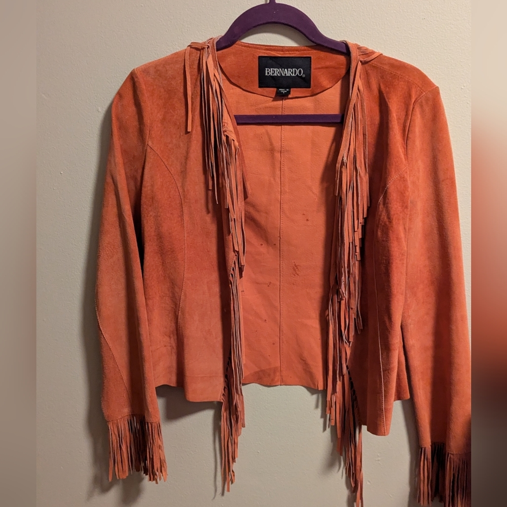 Bernardo Women's Vintage Orange Suede Fringe Jacket